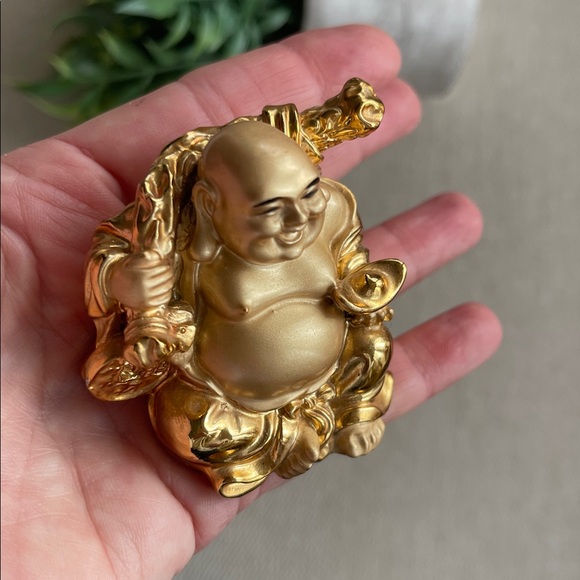 SET OF 3 | Gold Tone Laughing Buddha Trio | Feng Shui | Wealth & Joy - Picture 4 of 8